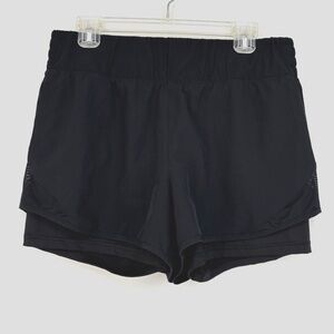 Apana Womens XL Active Shorts Black Wide Elastic Waistband Double Layer Athletic